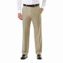 Haggar, Cool 18 PRO Pant. Solid Plain Front. Classic Fit. Khaki. (HC00235-290)