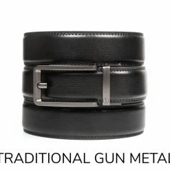 Tough Apparel Black Leather Ratchet Belt / Gunmetal Buckle Set